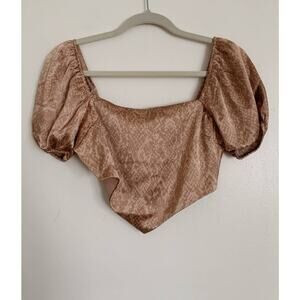 Gold Forever 21 Animal Print Puff Sleeve Bandana Top S